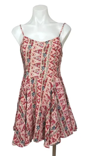 Altar'd State Pink Red Sleeveless V-Neck Floral Fit & Flare Mini Dress Size M thumbnail 1