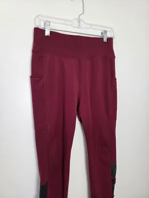 Popfit Lily Flex Leggings Maroon Burgundy Red Criss Cross Athletic Ankle Large thumbnail 2