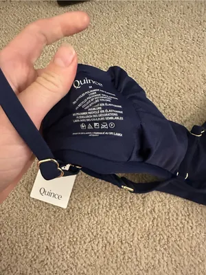 NWT Quince Italian V-Neck Bikini Top navy medium thumbnail 4