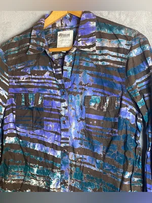 African Cowboy Vintage Abstract Striped Button-Up Shirt‎ Western cowboy size 12 thumbnail 4