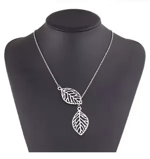 Beautiful Silver Double Leaf Stranded Necklace, Fashion Jewelry Woman's, Gift thumbnail 2