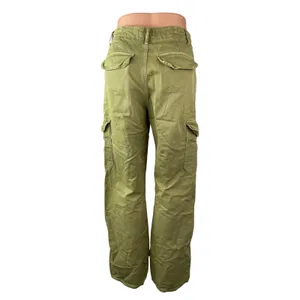 Zara Women's Green High Rise Military Barrel Wide Leg Cargo Denim Jeans Pants 2 thumbnail 4