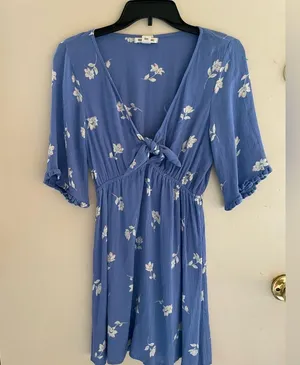 Billabong Blue V-Neck Floral Mini Dress Size Small thumbnail 14