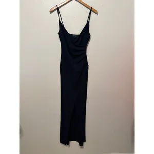 Lulus Formal Dress Sz M Navy Blue Maxi Surplice Ruched Side Slit Wedding Guest thumbnail 3