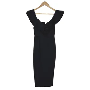 Selfie Leslie Ruffle Off The Shoulder Solid Sheath Dress Black Elegant Size S thumbnail 2