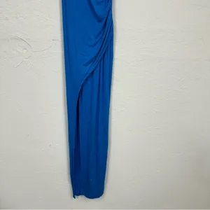Lulus Blue High Slit Ruched Maxi Dress Women’s M Spaghetti Strap Baddie Bodycon thumbnail 5