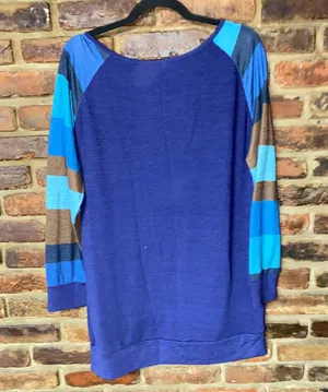Women's Blue Color Block Pullover Lightweight Knit Sweater Size Large thumbnail 6