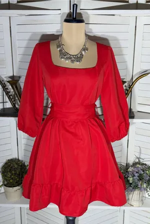 NWT peasant dress 3/4 ballooned sleeves ruffled homecoming cocktail Holiday sz S thumbnail 1