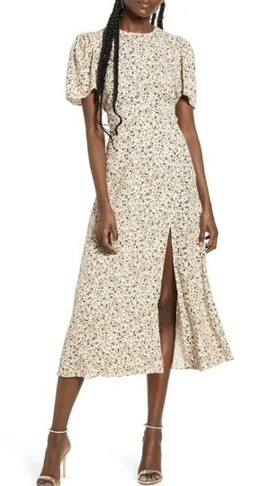 Afrm Jamie Floral Print‎ Open Back Short Puff Sleeve Dress Size S/P thumbnail 1