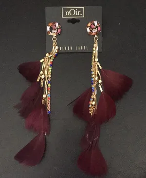 New Noir Garnet Crystals & Feathers Dangling Earrings thumbnail 1