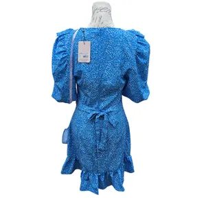 Missguided NWT Blue Floral Ruffle Faux Wrap‎ Mini Dress Puff Sleeve Womens 6 thumbnail 5