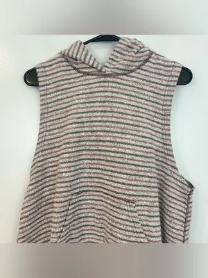 Free People Striped Sleevless Terry Cloth Hooded Plum/Mauve Sweater vest/top XS thumbnail 4