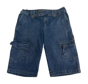 Jones Wear Jeans Cargo Shorts Womens‎ 8 Stretch Utility Multi Pocket Blue Denim thumbnail 1