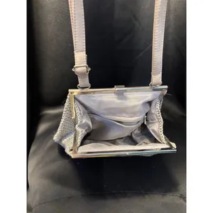 Vintage Style‎ Crochet Kiss Lock Crossbody Bag Taupe Knit Silver Hardware thumbnail 6