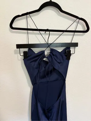 Navy Cross Back Halter Dress Size S Blue thumbnail 7