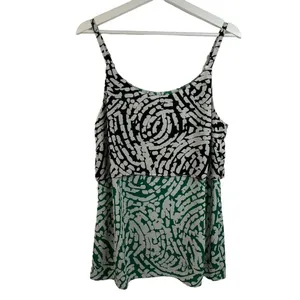 CAbi 5732 M Blouse Hobnob Cami‎ Sleeveless Tiered Tank Top Green Black Women's thumbnail 3
