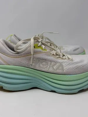Hoka One One Bondi 8 Running Shoe Women's 6B Blanc de Blanc Sunlit Ocean Walking thumbnail 4