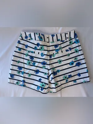 Elle Navy-Striped Floral Shorts - White, Navy & Teal thumbnail 2