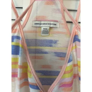 American Eagle Multi Color Abstract Stripe Strappy Racerback Tank Top Pink Blu M thumbnail 3