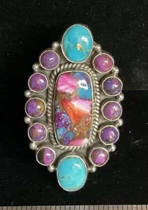 925 SS. STATEMENT Ring Purple Dahlia, Pink Dahlia w/ Turquoise & Turquoise! thumbnail 1