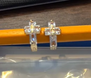 Gold Filled cz cross small huggie earrings new thumbnail 1