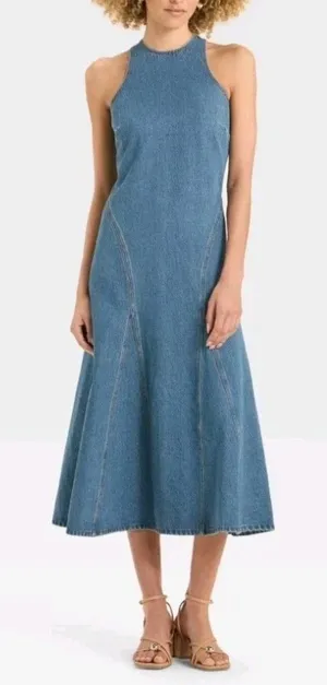 Future Collective Women Racerback Denim Midi A-Line Dress Size 6 Boho Streetwear thumbnail 1