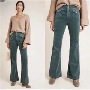 Pilcro and the Letterpress Green Corduroy Bootcut Trousers thumbnail 2