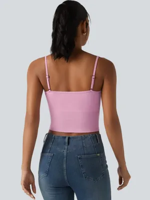 Halara Women’s PinkRibbed Knit Cowl Neck Adjustable Straps Built-in Bra Casual Tank Top thumbnail 3