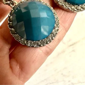 Blue rhinestone silver tone drop earrings thumbnail 9