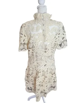 Current Air Ivory Lace Mock Neck Drop Waist Mini Dress M thumbnail 4