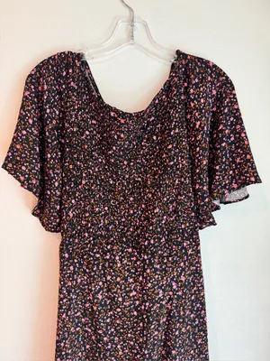 Free People Florence Black Pink FloralPrint Short Sleeve Mini Dress thumbnail 6