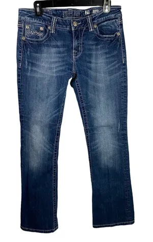 Miss‎ Me Jeans Women’s Size 29 Easy boot cut blue Denim Embellished Pockets thumbnail 1