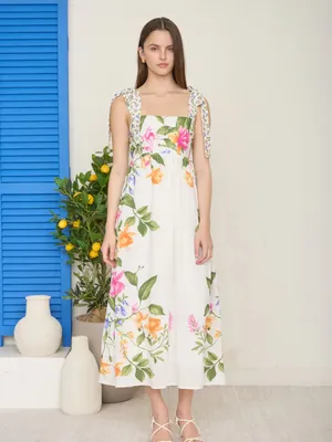 NWT Blu Pepper Off White Floral Tie Strap Empire Waist Midi Dress – Medium thumbnail 8