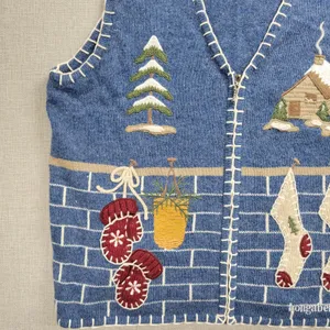 Vintage Longaberger Women's Vest 1X Blue Denim Embroidered Stitched Holiday NEW‎ thumbnail 7