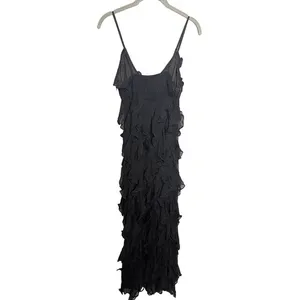 BHLDN Jia Bias-Cut Ruffled V-Neck Gown in Black‎ Size 2 thumbnail 8
