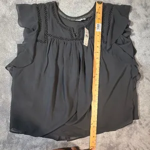 LOFT Small Charcoal Gray Ruffle Sleeve Lace Trim Blouse Business Office NEW thumbnail 8