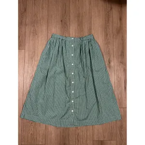 VINTAGE Eagles Eye Collectibles Green Gingham Button Front Midi Skirt Cotton L thumbnail 2