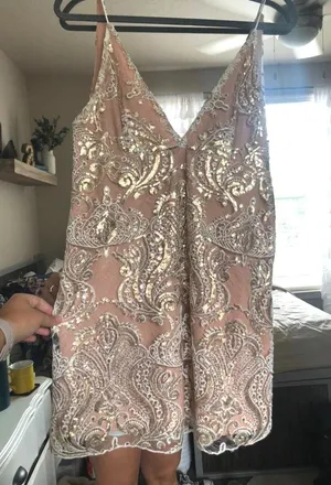 Free People “Night Shimmers” Nude Sequin Cocktail Dress thumbnail 5