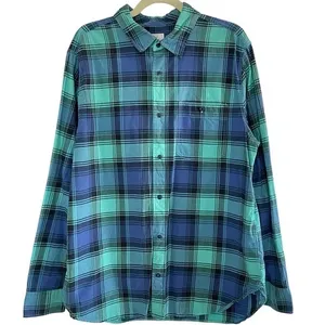 Gap Plaid Lived-In Cotton Long Sleeve Button Down Shirt Blue Aqua Size XL thumbnail 1