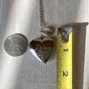 Handmade “I love you” stainless steel heart locket charm & Czech glass necklace 🍃🩵 thumbnail 7