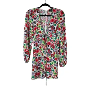 AFRM Red Green Floral Mini Dress Womens S Boho Spring Colorful Flirty Night Out thumbnail 2