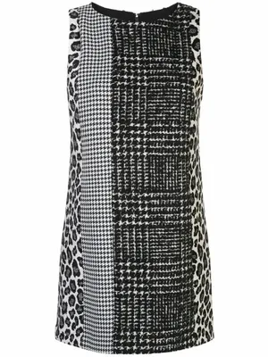 Alice and Olivia Clyde in Black & White Patchwork A-line Mini Shift Dress sz 4 thumbnail 2