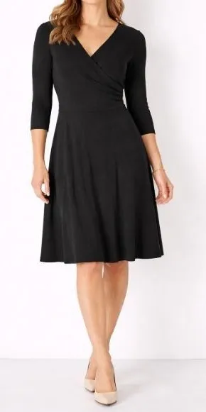 Garnet Hill Brianna Faux Wrap Knit‎ Dress Womens Size M Black Surplice Feminine thumbnail 1