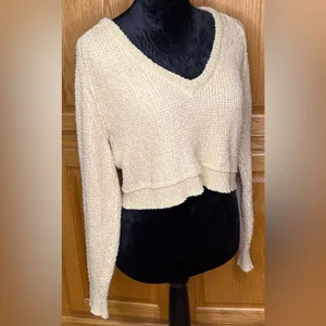 Free People V-Neck High Low Slouchy‎ Cropped Textured Knit Sweater Camel Size XS thumbnail 11