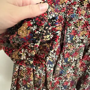 ENTRO | Floral V Neck‎ Button Front Long Balloon Sleeve Chiffon Mini Dress, S thumbnail 6