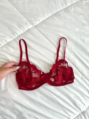 Beautiful maroon mesh lace bra Red thumbnail 3