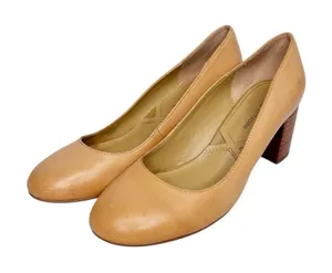 Adrienne Vittadini Stack Block Beige Leather Heels Sz 8.5 thumbnail 1