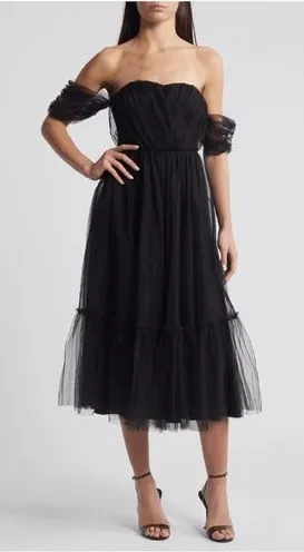 Lulus Divine Dreamer Off the Shoulder Tiered Midi Dress, Black,‎ Small, NWT thumbnail 1