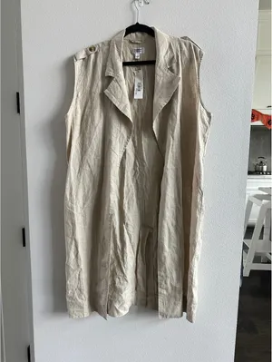 The Drop by Paola Alberdi Natural Oversized Sleeveless Long Linen Vest thumbnail 2