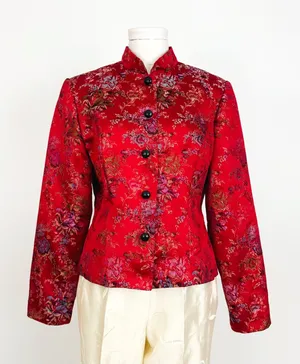 Vintage Y2K Silk-Blend Chinese-Style Patterned Tang Blazer in Red | Size S/M thumbnail 1